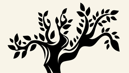 Silhouette of a tree branch isolated on a pink background. Vector illustration of a forest design and seasonal landscape elements. Autumn clip art and abstract outdoor decorations.