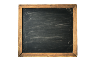 Old wooden framed chalkboard isolated on transparent background. Blank clean blackboard isolated on white background.