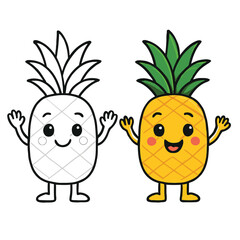 Fototapeta premium Adorable Pineapple Coloring Page Cute Fruit Character Illustration