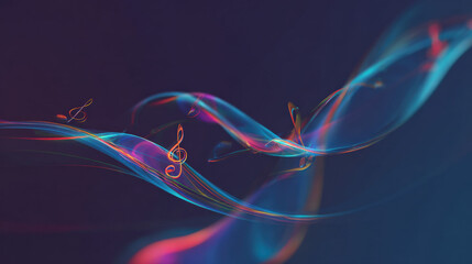 Vibrant multicolored swirling sound waves represent the dynamic, healing nature of music therapy for mental and physical wellness