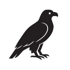 Silhouette of an eagle perched, isolated on white background, in black color