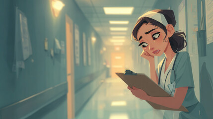 Caregiver burnout awareness event hospital hallway illustration emotional environment close-up view support strategies