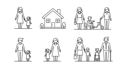 Family life and home illustration vector line art.