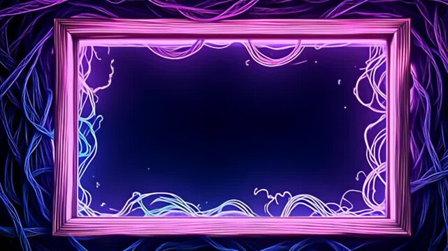 Scribbled Border Frame forming from hand drawn lines is highlighted by streams of electrifying shades of purple and teal that flow gracefully around it, creating a mesmerizing illusion of