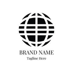 Global Network Brand Logo Design Black Sphere with Grid Lines Perfect for Technology or International Business ventures