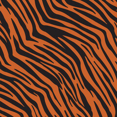 Tiger Seamless Pattern. Black and Dark Orange. Animal Background. Vector Template For Fabric, Textile, Wallpaper, Wrapping Paper
