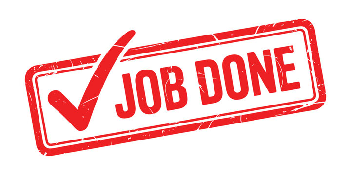 Red stamp with checkmark and job done text