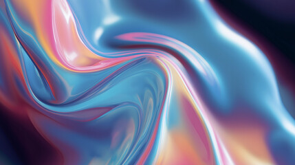 Fototapeta premium Sfondo astratto fluido con curve lucide nei toni blu, rosa e arancio; gradiente cangiante effetto seta, mood moderno e dinamico, ideale per banner, copertine, UI e branding minimal.
