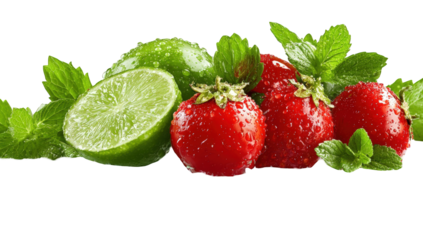 Fresh lime, strawberries, and mint