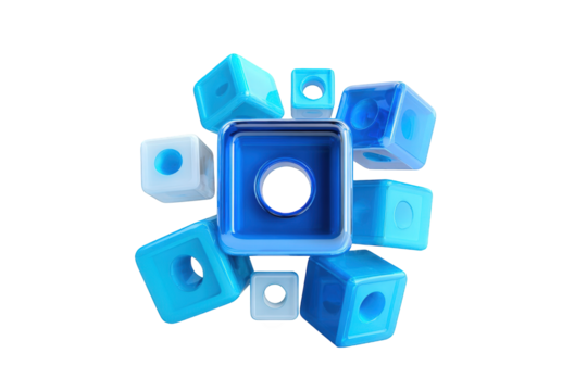 Abstract geometric design of interlocking cubes in blue and white