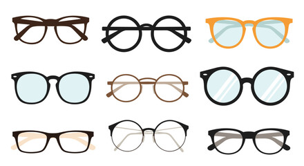 A collection of diverse eyewear styles showcasing various frame shapes and colors for optical needs