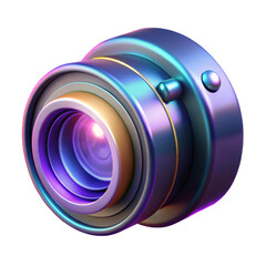 Camera lens with blue and gold isolated on transparent background, 3d rendering
