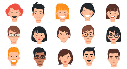 Diverse collection of expressive human faces displaying a range of emotions and styles