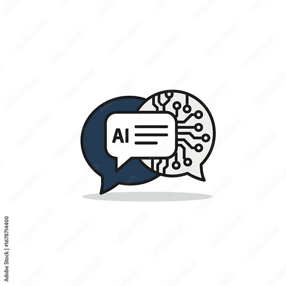 Poster a graphic depicting artificial intelligence communication, showcasing a chat bubble with text.
