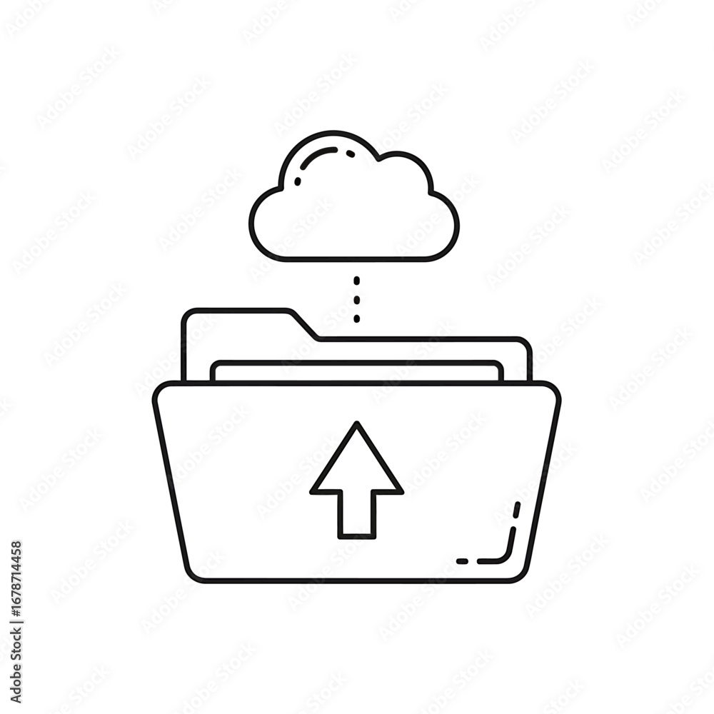 Poster cloud-based file upload; folders transferring data to online storage.