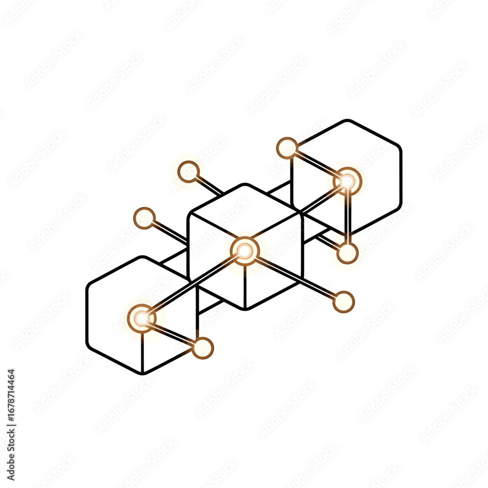 Poster abstract graphic design of interconnected cubes, showcasing connections and network.