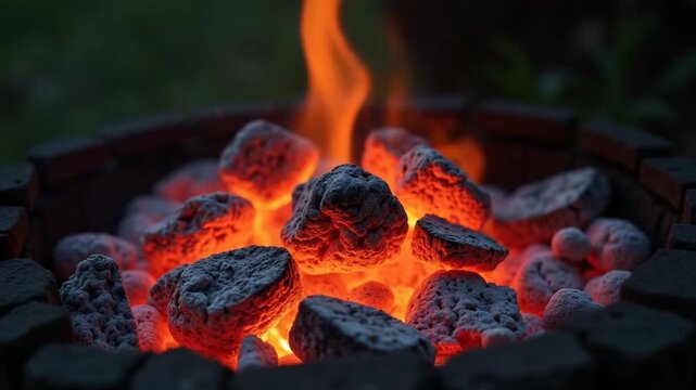 burning charcoal or fire prepared for cooking