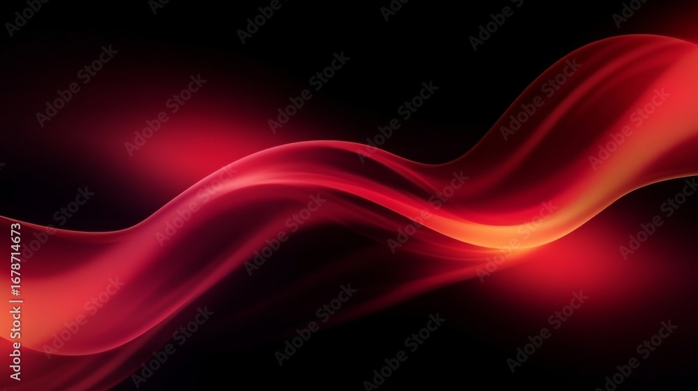 Poster mesmerising gradient flowing wave abstraction on dark background with vivid reds and glow effect