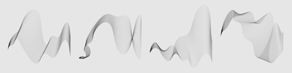 Black thin wavy line templates. Set of dynamic liquid elements