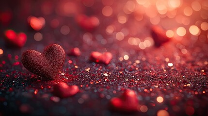 Red Glitter Hearts Romantic Valentine Background