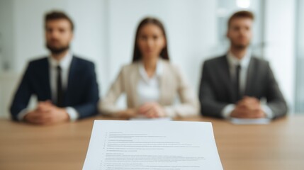 Job interview panel with recruiters evaluating candidate resume