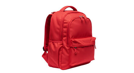 Red backpack has clean texture against a black backdrop. Ideal for product photography, posters, and branding projects.
