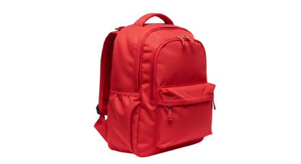 Red backpack has clean texture against a black backdrop. Ideal for product photography, posters, and branding projects.