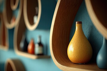 Decorative shelves with vases and bottles
