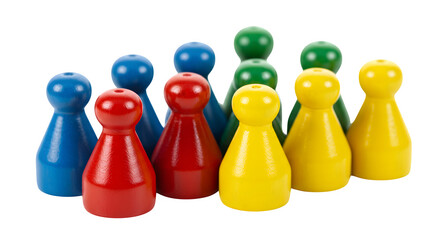 Colorful Wood Texture: Game Pieces feature Red, Blue, Yellow, Green with Smooth surface. Great for team concepts, board game product photography, or abstract presentation background.