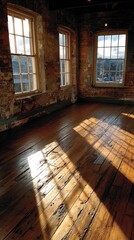 Sunlight streams into a sunlit, aged industrial interior