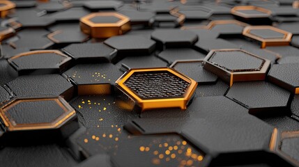 Abstract hexagonal pattern, dark gray and golden