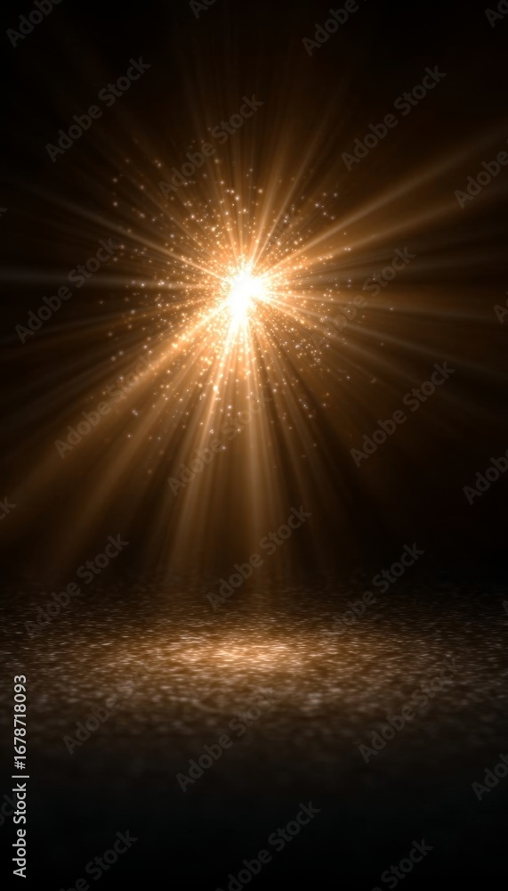 Poster golden radiance emanating from a single light source in a dark void creating a magical atmosphere