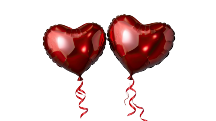 Red heart-shaped balloons isolated on white background