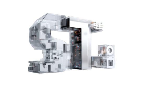 Abstract 3D letters S and T, with internal machinery