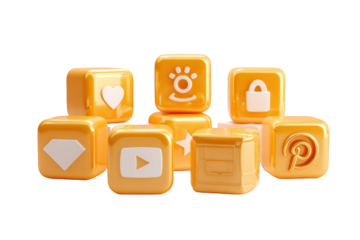 Stacked, pastel-orange blocks with social media icons