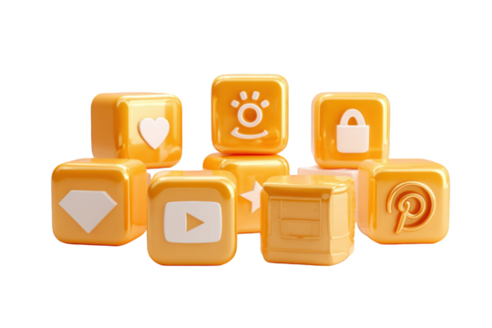Stacked, pastel-orange blocks with social media icons - Powered by Adobe