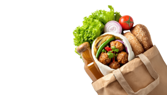 Grocery bag filled with assorted food items