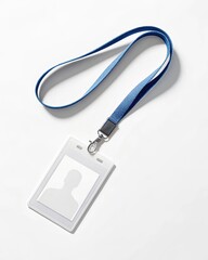 Blank white id card holder with lanyard for access or identification mockup