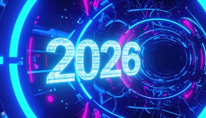 New Year in Futuristic Technology Style Digital Binary Code Background 