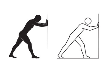 Man Doing Calf Stretch Exercise Against Wall, Vector Icon Set.