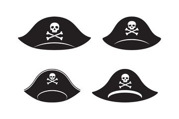 Set of Pirate Hats Vector Icons with Skull and Crossbones &ndash; Cartoon Style