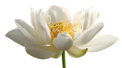 Fototapeta premium Elegant white lotus flower in full bloom, radiating serenity and natural beauty for peaceful designs isolated on white background