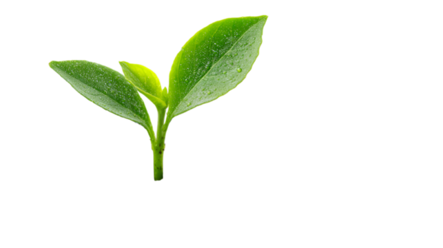Fresh green sprout glistens with morning dew against a clean background, a symbol of renewal  isolated on white background