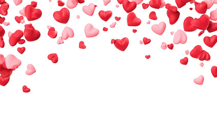 Hearts falling in a shower of color