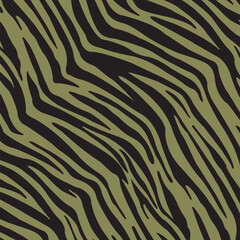 Tiger Seamless Pattern. Black and Green. Animal Background. Vector Template For Fabric, Textile, Wallpaper, Wrapping Paper