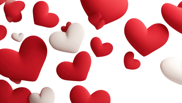 A scattering of red and white hearts