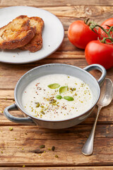 White tomato foam soup