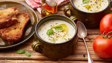 White tomato foam soup