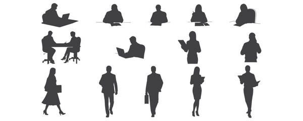Architectural Drawings Hand drawn silhouette collection of office workers in formal and semi-formal attire, black ink pen drawing style vector illustration, human person Minimal style