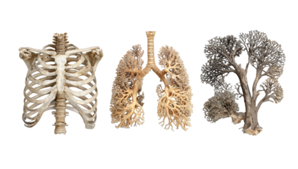 Anatomical study of ribcage, lungs, and a branched structure